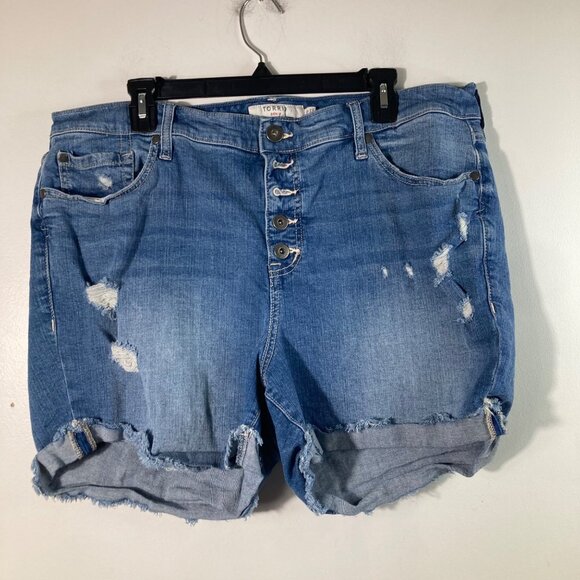 Womens Torrid Distressed Denim Shorts Stretch ButtonFly Blue 20 - Picture 1 of 9